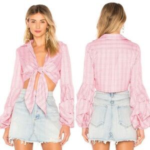 NWT Petersyn Silvia Long Sleeve‎ Cotton Cropped Top w/ Bell Sleeves, Cheshire